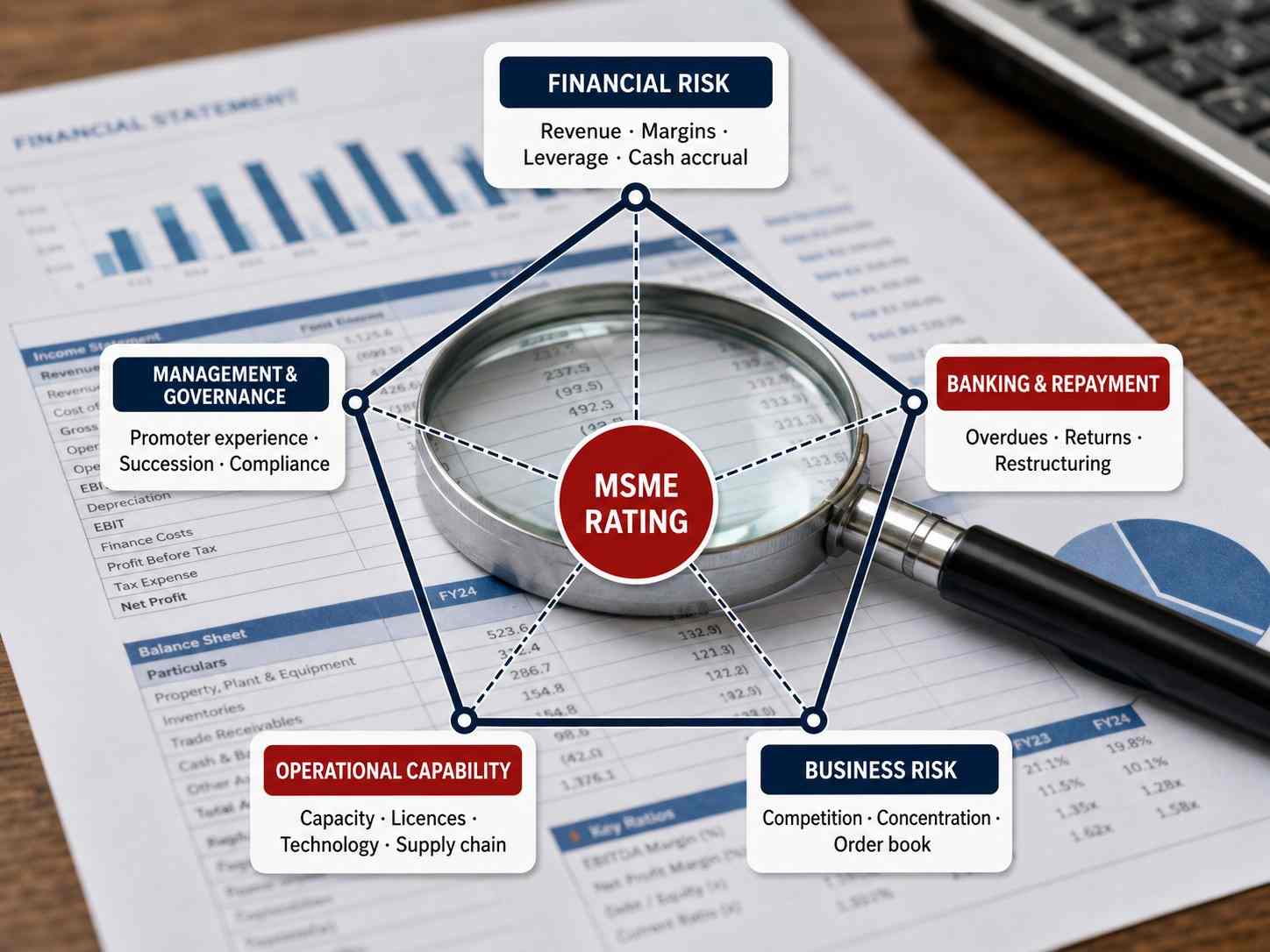 five risk blocks assessed in an MSME credit rating