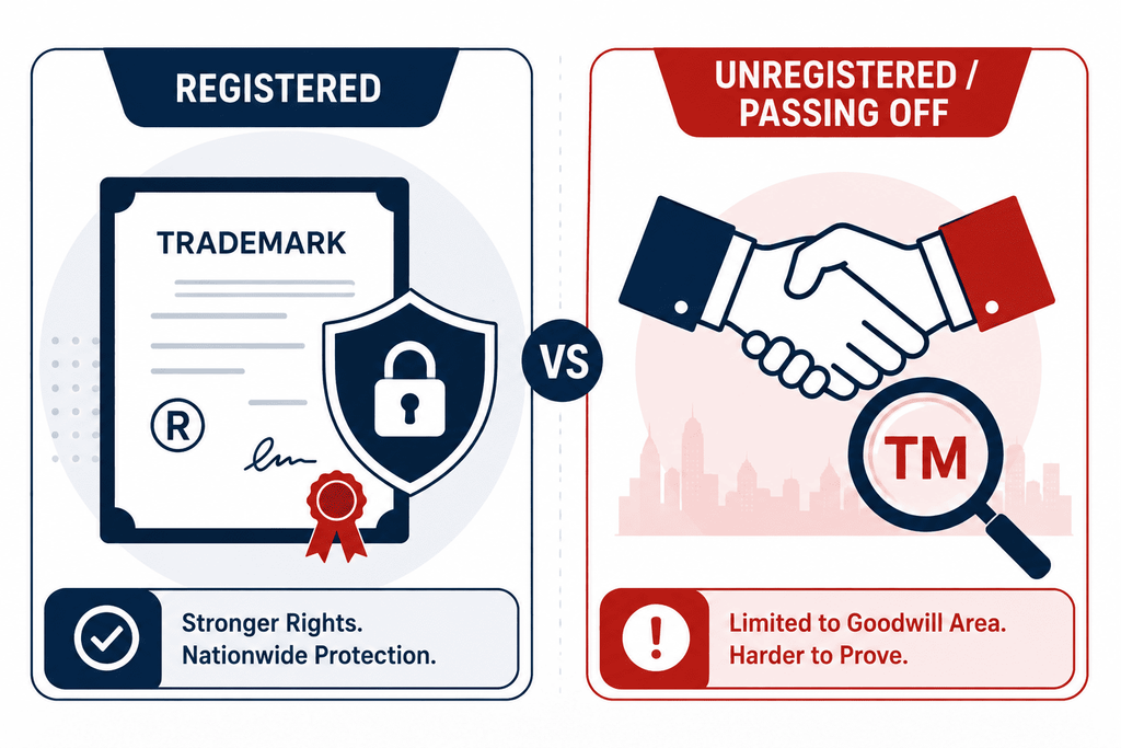 Comparison of registered trademark protection versus unregistered passing off rights in India