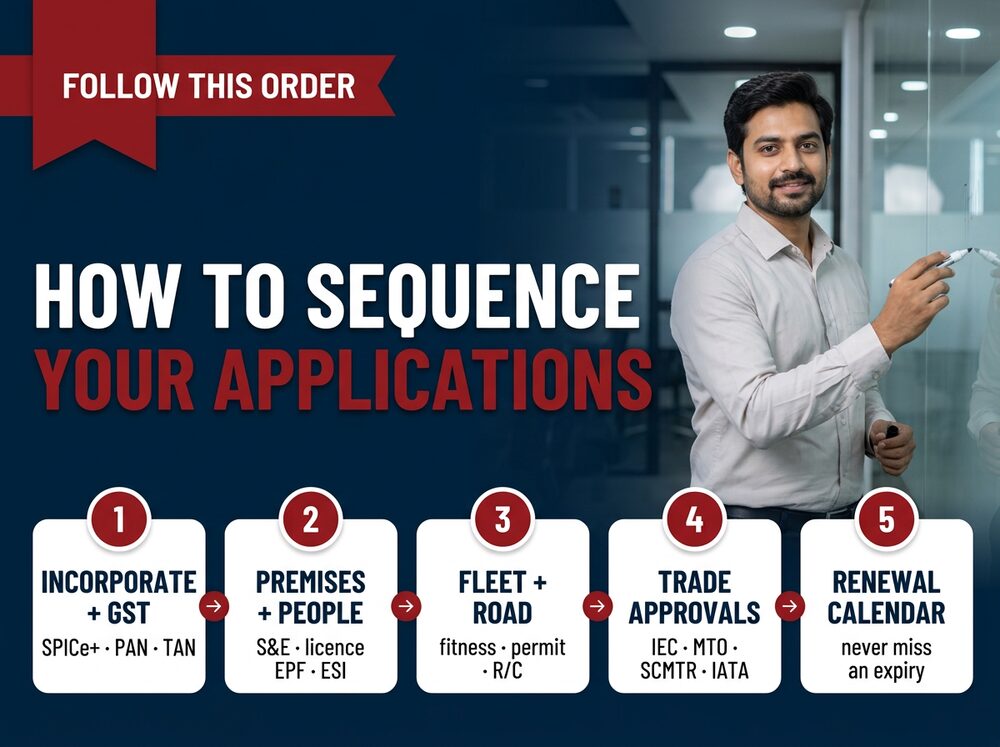 Five-step application sequence for registrations for a logistics business