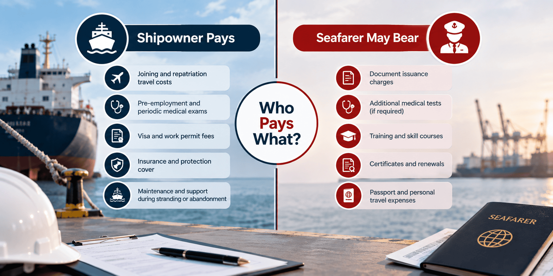 Chart comparing costs shipowners must pay vs costs seafarers may bear for RPSL recruitment.