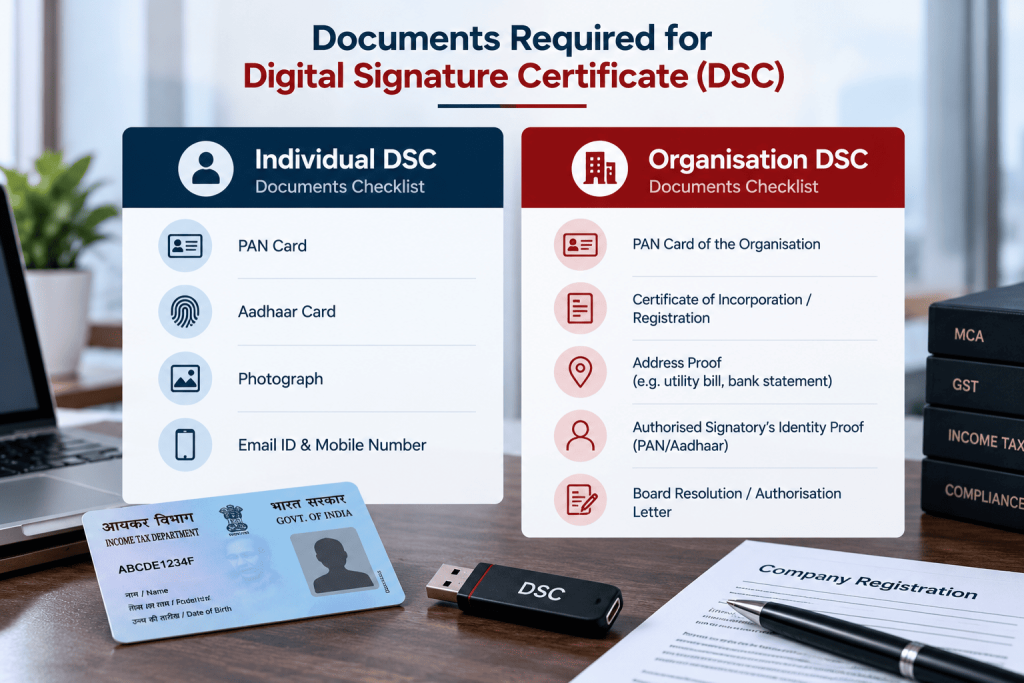 Checklist of documents required for individual and organisation DSC applications