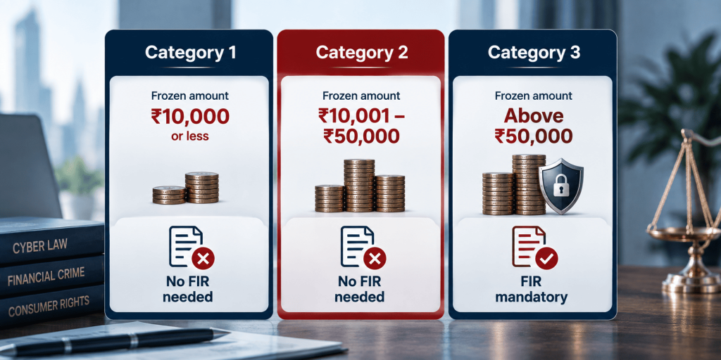 Comparison of MRM eligibility categories based on frozen fraud amount and FIR requirement