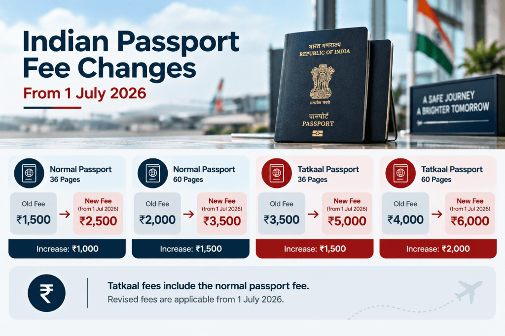 Indian passport fee changes from 1 July 2026