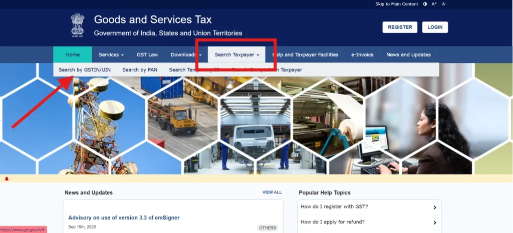 Official Goods and Services Tax Identification Number portal