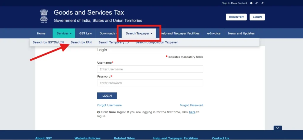 GST Portal homepage