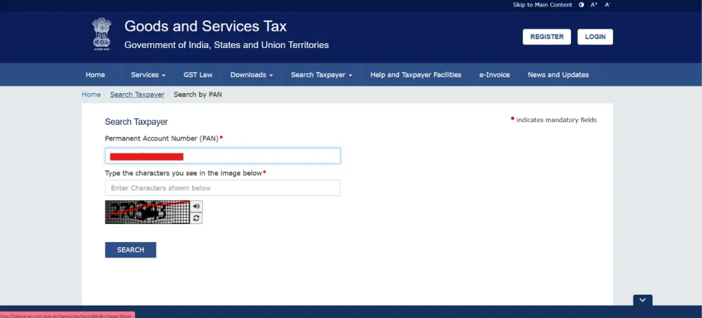 Permanent Account Number (PAN) for which you want to search for GST registrations