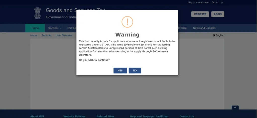 warning message for GSTIN