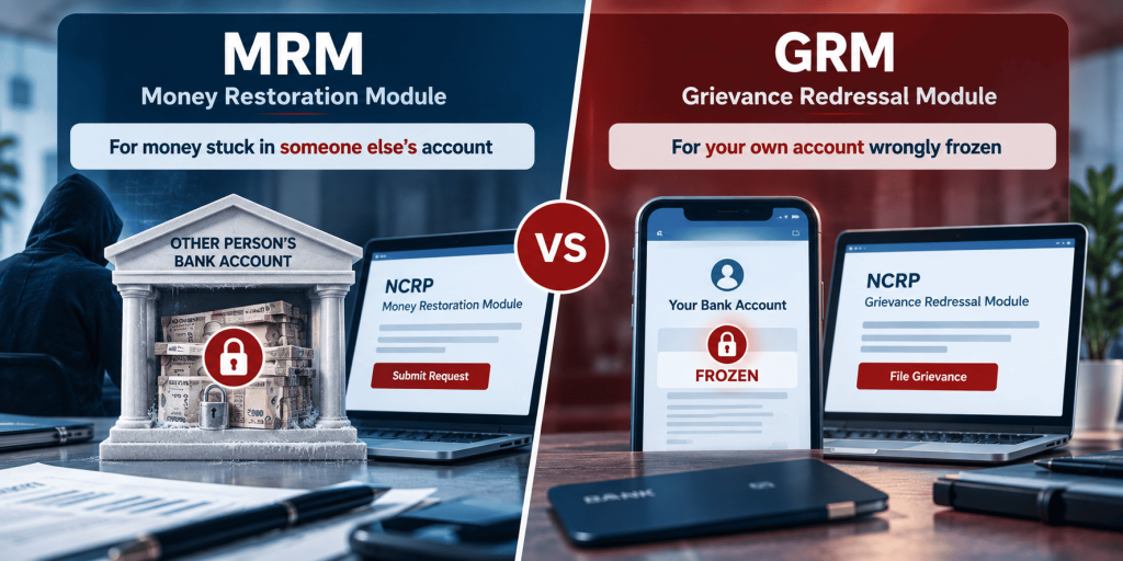 Side-by-side comparison of the MRM and GRM cybercrime portals under NCRP