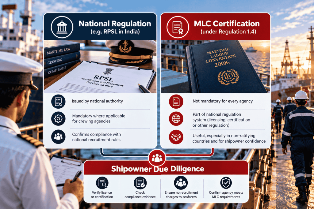 Difference between national RPSL regulation and MLC certification for crewing agencies