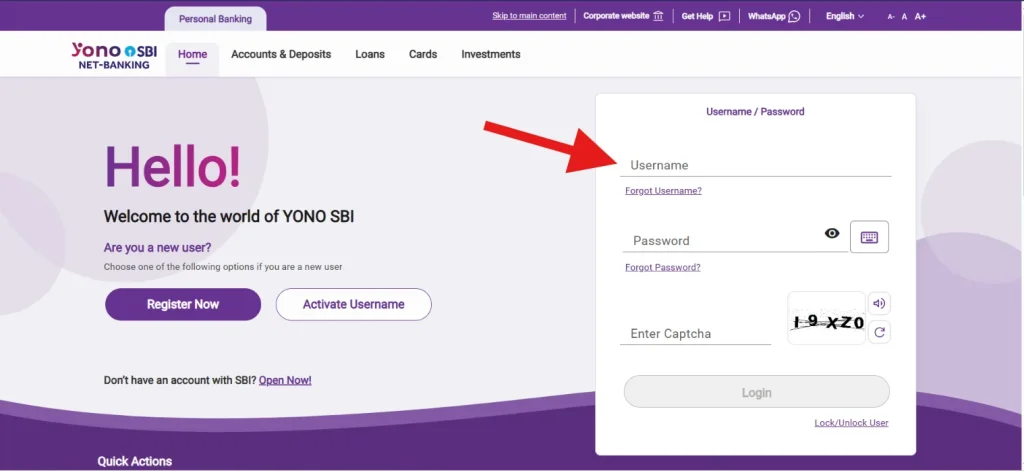Log in to your Net Banking account