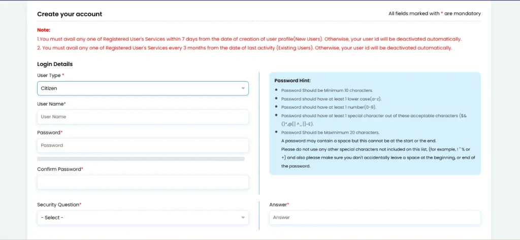 Create a username and password on TNREGINET Portal