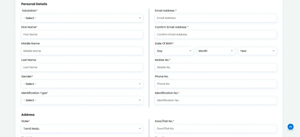 Enter your personal details on TNREGINET