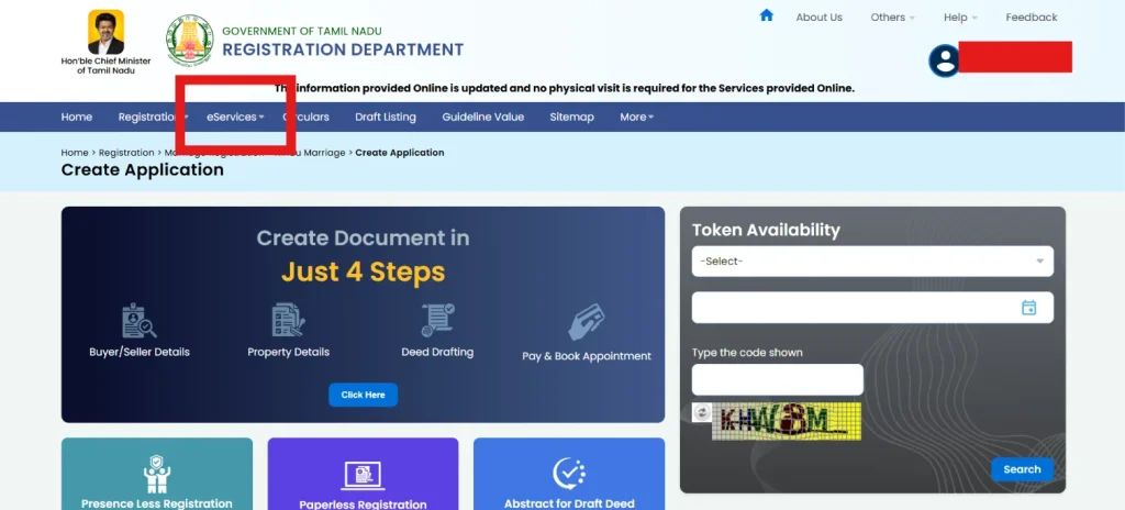 e-Services on TNREGINET Portal