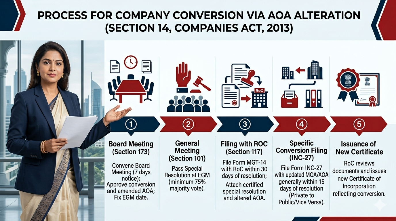 Process for Conversion of a Company via Change in AOA