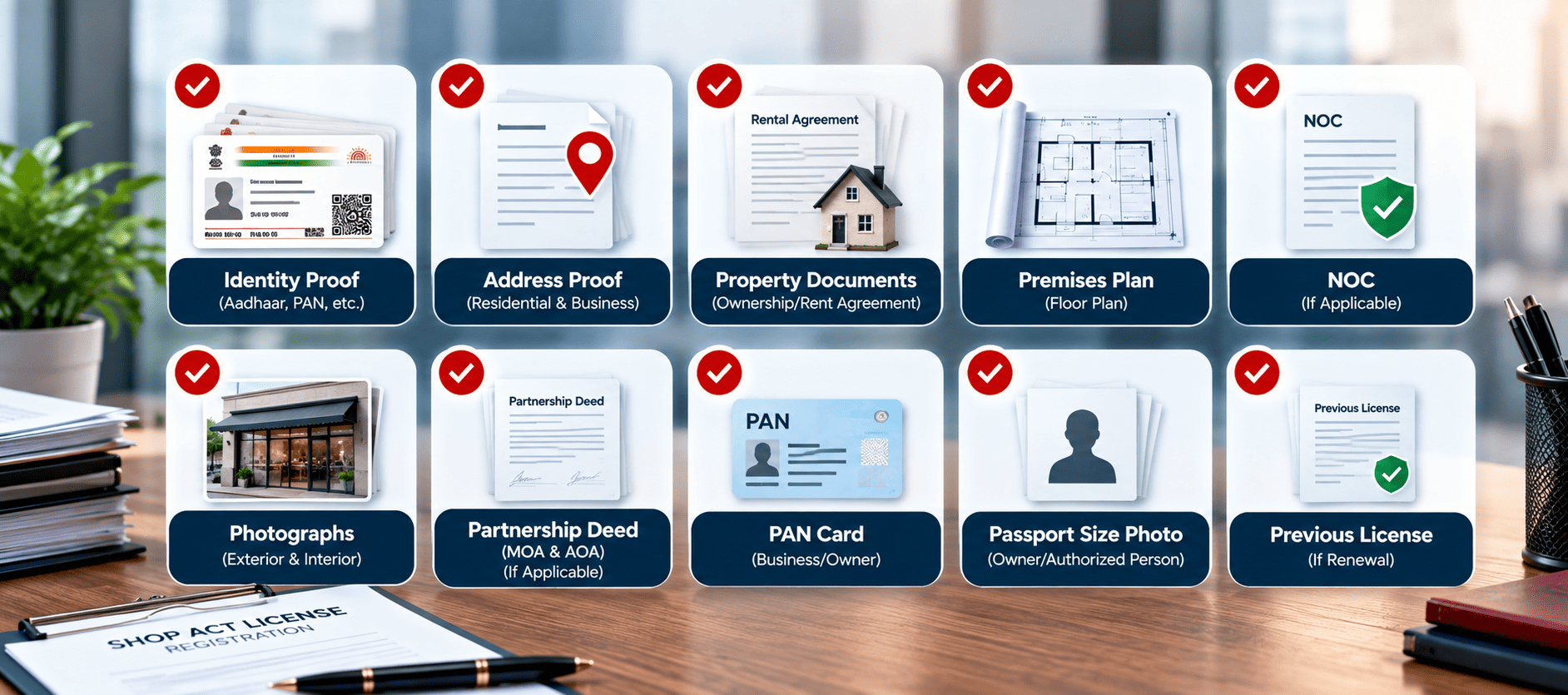 Checklist infographic of documents required for Shop Act License registration