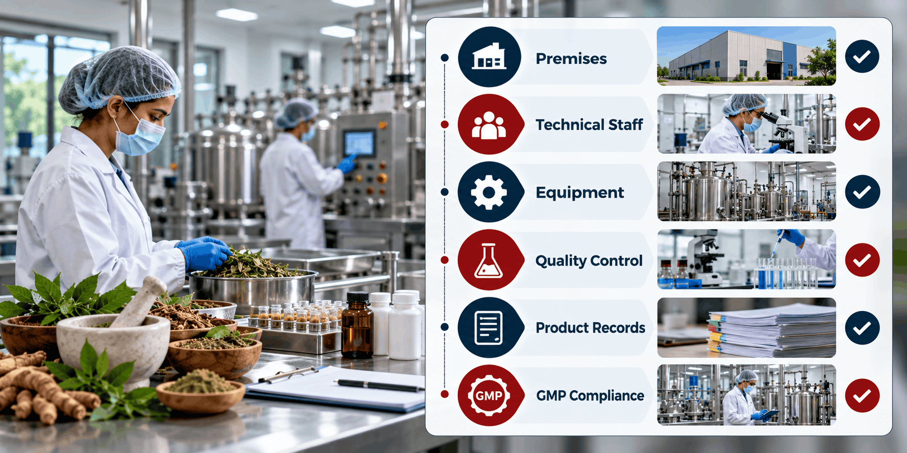 AYUSH manufacturing readiness checklist covering premises, staff, equipment, quality control and GMP
