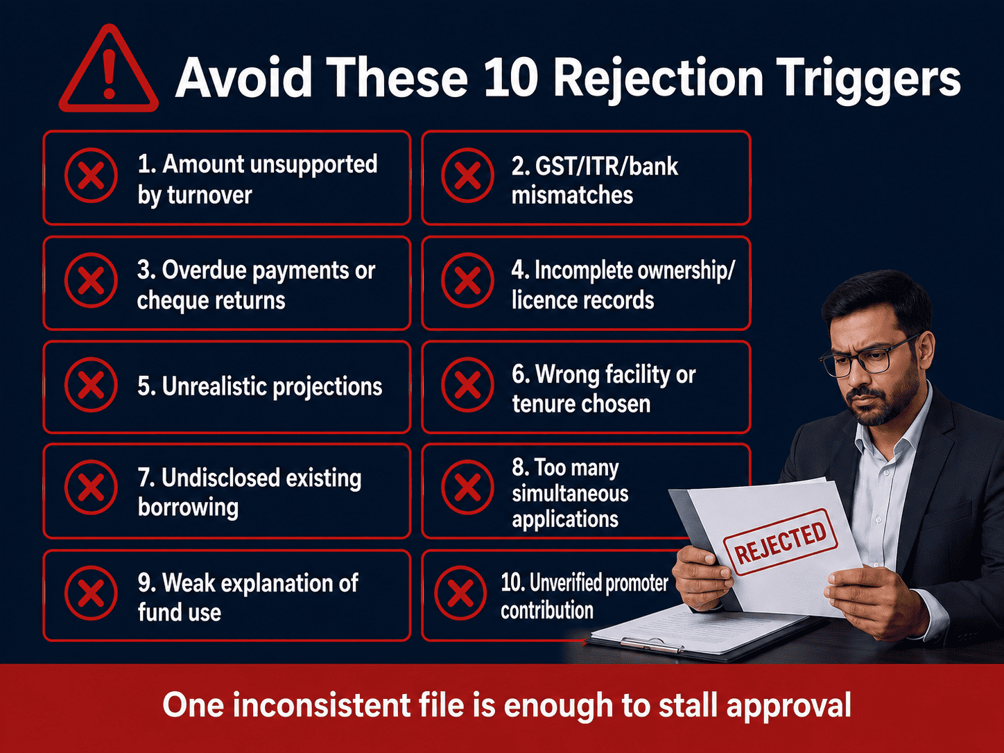 common reasons for business loan rejection in India