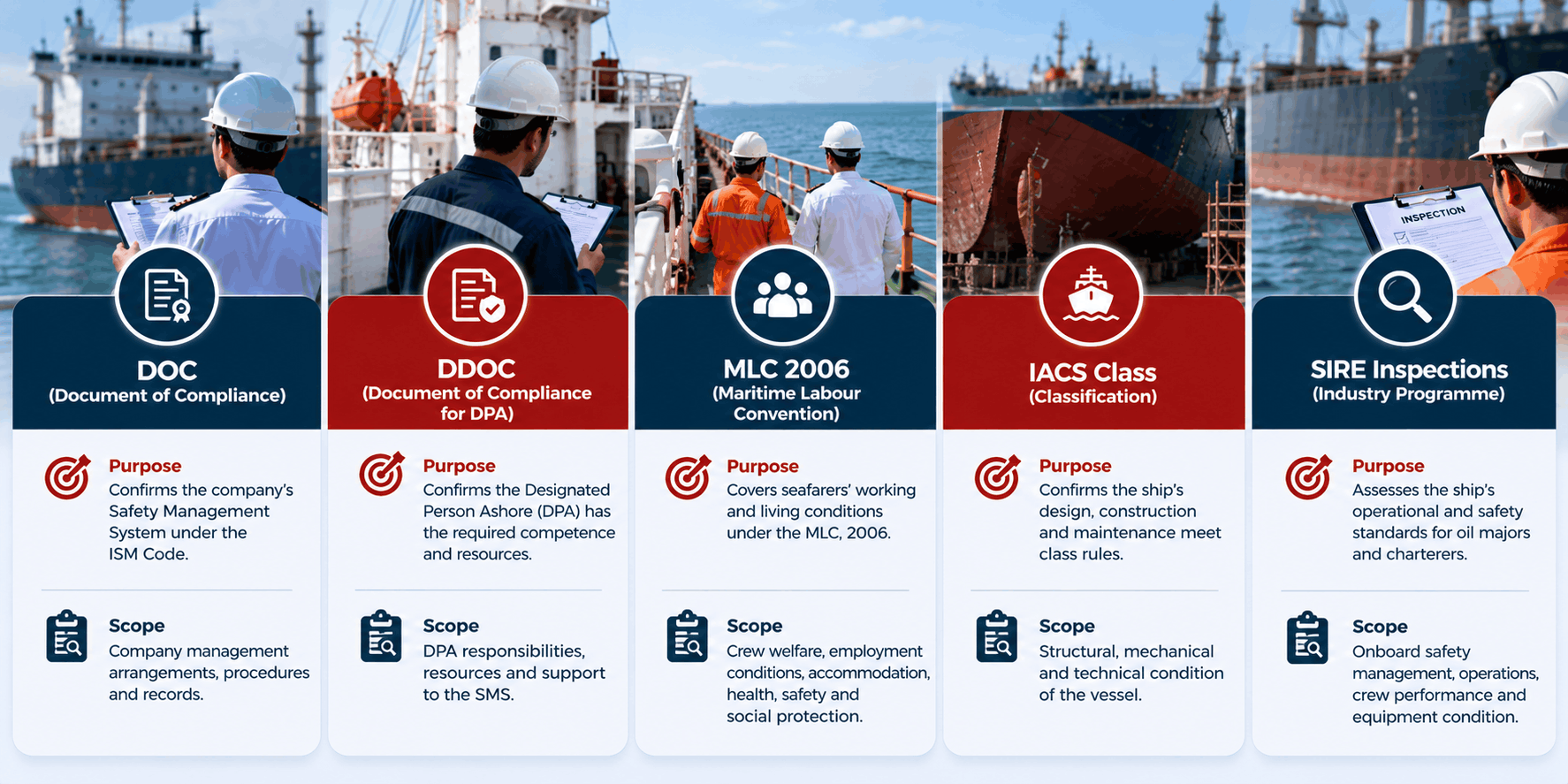 Comparison of DOC, DDOC, MLC 2006, classification and SIRE inspection requirements.