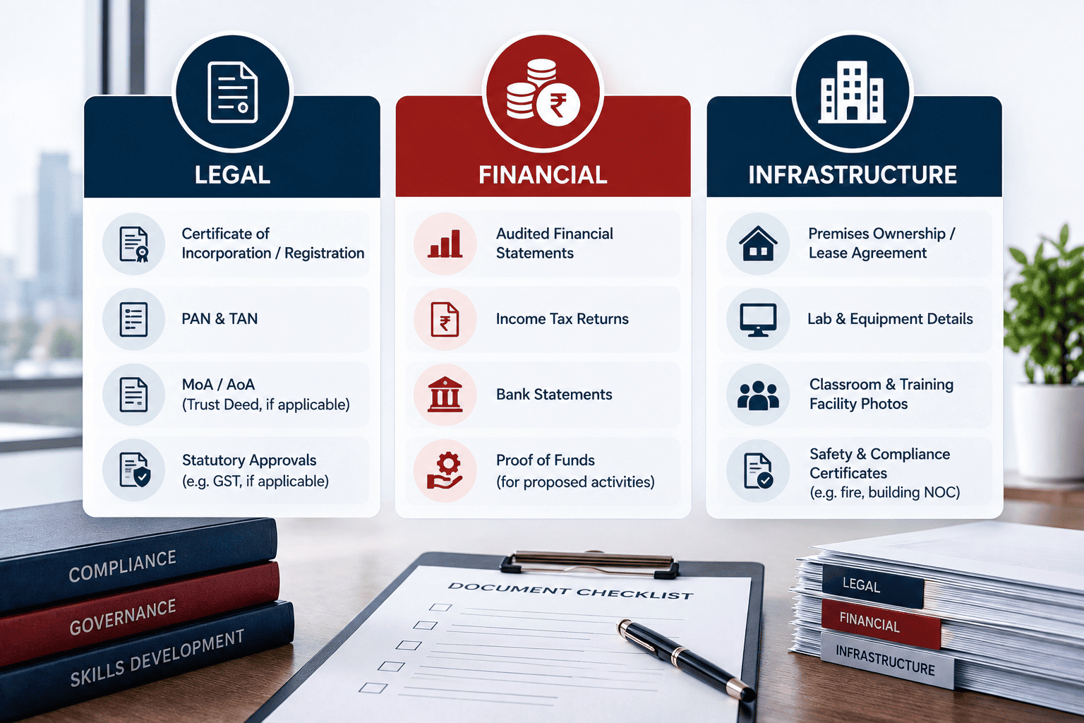 NSQF accreditation document checklist for training institutes in India