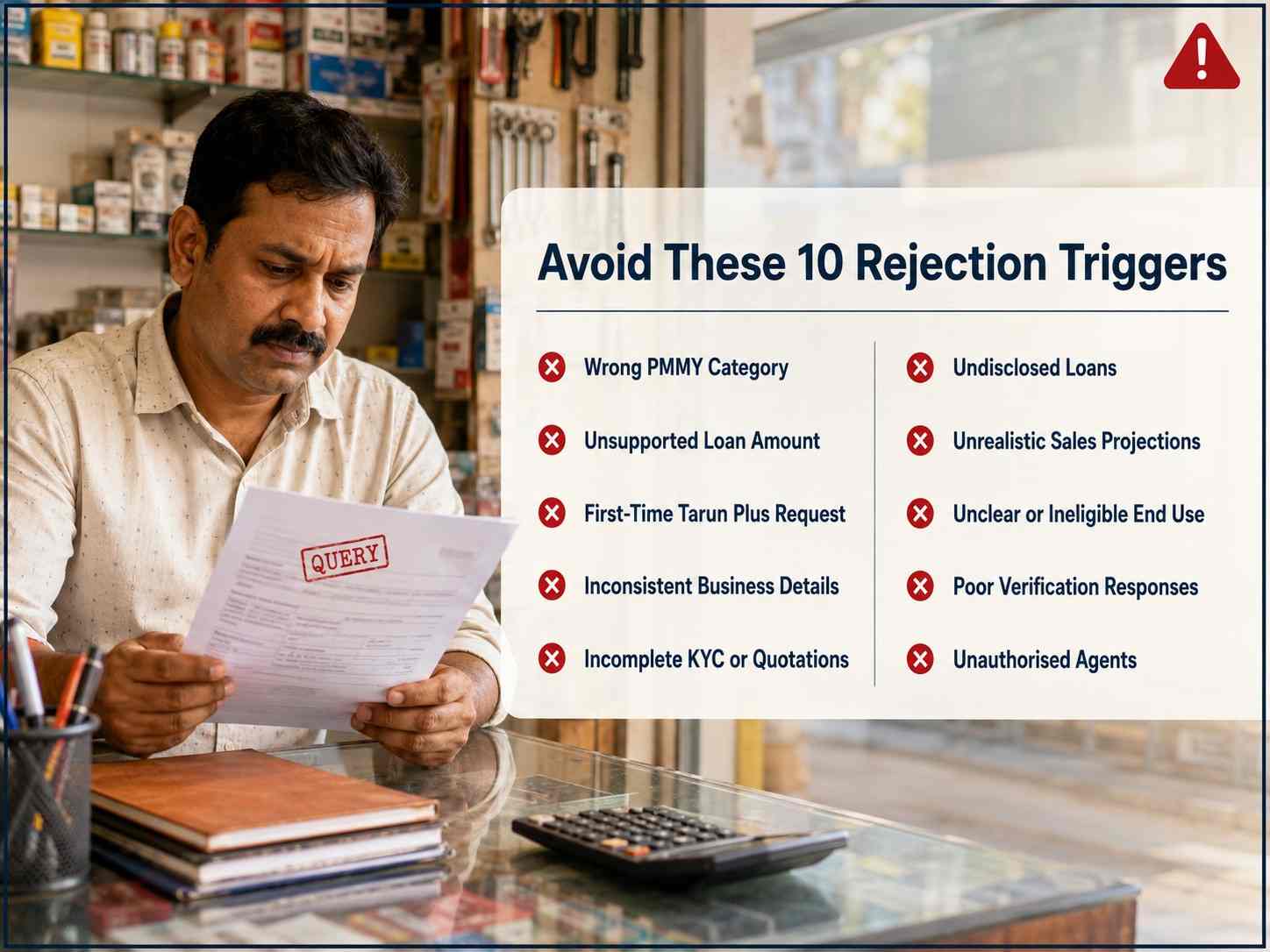 common reasons for Pradhan Mantri MUDRA Yojana loan rejection or delay