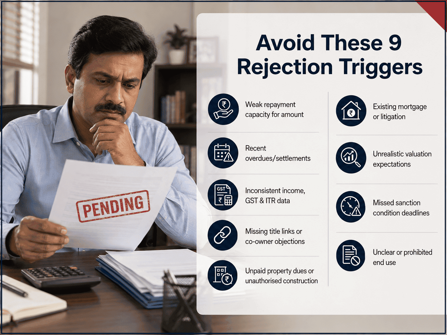 reasons for loan against property rejection or delay