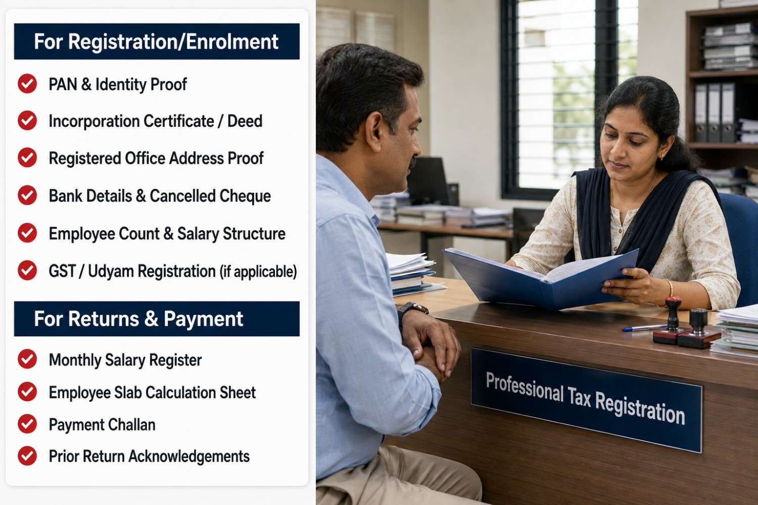 submitting professional tax registration documents to a government